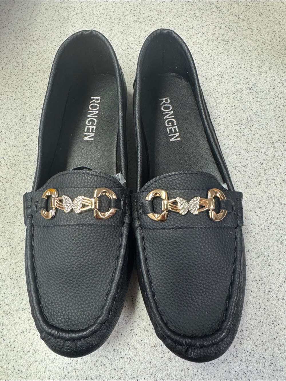 Rongen Women's Black Loafers with Gold Accent